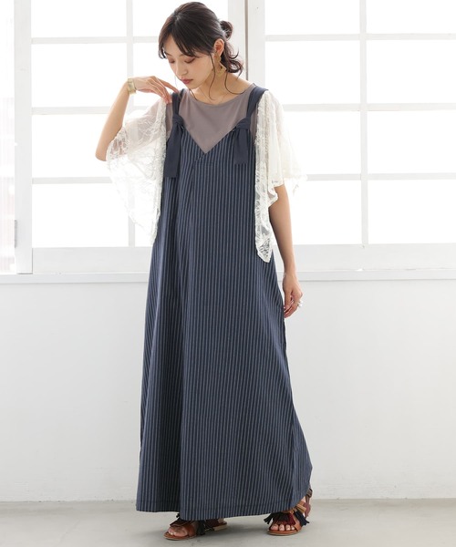 osharewalker（オシャレウォーカー）の「【廃盤】『肩紐リボンストライプ柄ジャンパースカート』（ジャンパースカート・レディース・ベージュ/ネイビー・1/2）」の7枚目の写真