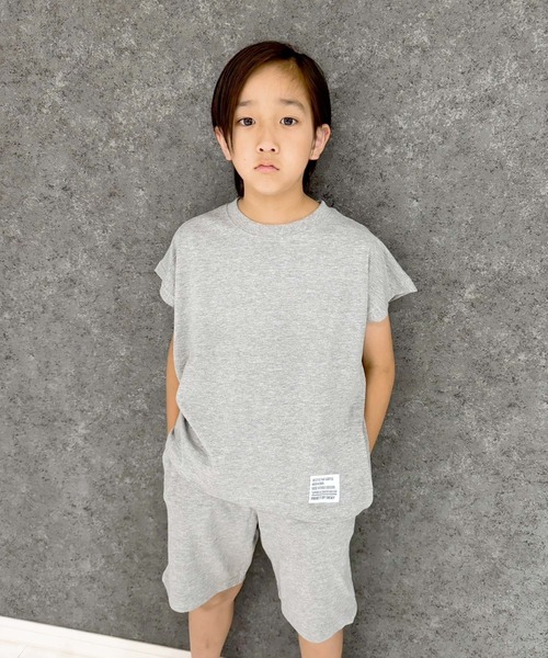 THE CASUAL（カジュアル）の「ノースリーブTシャツ ショートパンツ セットアップ キッズ（Tシャツ/カットソー・キッズ・杢グレー/チャコール/ブラック/モカ/ベージュ/ミント/ネイビー/ピンク・150cm/160cm/130cm/140cm/110cm/120cm/100cm）」の2枚目の写真