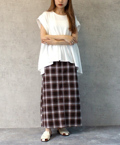 SELECT LEVERY（セレクトリベリー）の「綿麻チェックスカート（スカート・レディース・ベージュ/ネイビー/ブラック/ブラウン・LARGE/MEDIUM/SMALL/X-LARGE）」の4枚目の写真