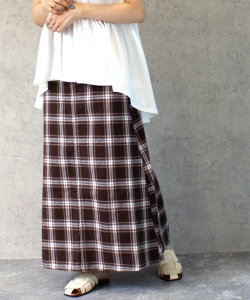 SELECT LEVERY（セレクトリベリー）の「綿麻チェックスカート（スカート・レディース・ベージュ/ネイビー/ブラック/ブラウン・LARGE/MEDIUM/SMALL/X-LARGE）」の12枚目の写真