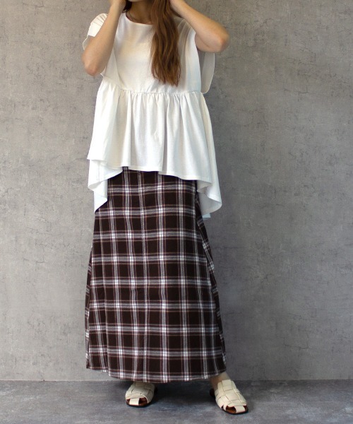 SELECT LEVERY（セレクトリベリー）の「綿麻チェックスカート（スカート・レディース・ベージュ/ネイビー/ブラック/ブラウン・LARGE/MEDIUM/SMALL/X-LARGE）」の6枚目の写真
