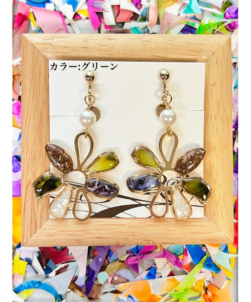 tone(トーン)の「【零-Rei-】彩生シリーズ 華 イヤリング(MA)(イヤリング・レディース・グリーン/レッド/ブルー/イエロー/オレンジ/ターコイズブルー/パープル/ブラウン・FREE)」の1枚目の写真