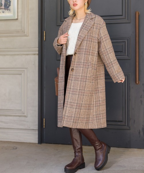 SpRay（スプレイ）の「グレンチェックチェスターコート（チェスターコート・レディース・ブラウン/ブラック・FREE）」の2枚目の写真