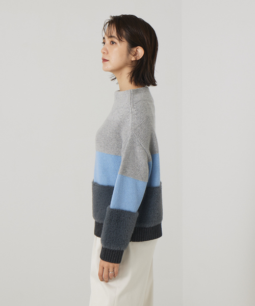 qualite（カリテ）の「カラーブロックフェザーニット（ニット/セーター・レディース・サックスブルー/ベージュ・フリー）」の14枚目の写真
