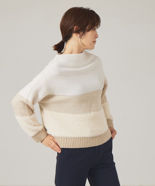 qualite（カリテ）の「カラーブロックフェザーニット（ニット/セーター・レディース・サックスブルー/ベージュ・フリー）」の2枚目の写真