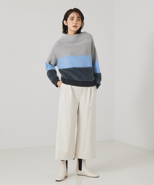 qualite（カリテ）の「カラーブロックフェザーニット（ニット/セーター・レディース・サックスブルー/ベージュ・フリー）」の5枚目の写真