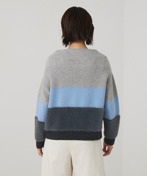 qualite（カリテ）の「カラーブロックフェザーニット（ニット/セーター・レディース・サックスブルー/ベージュ・フリー）」の3枚目の写真