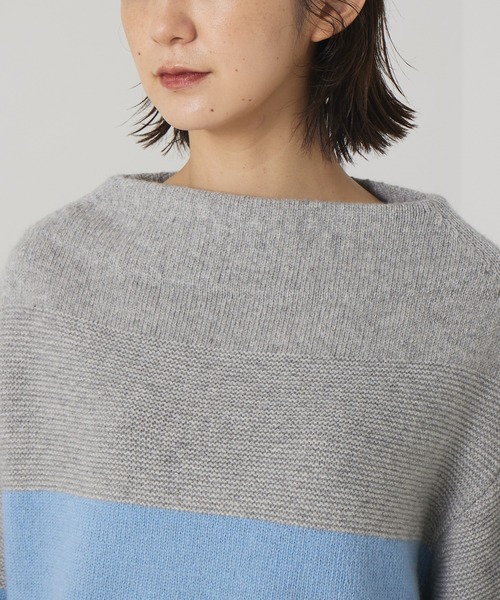 qualite（カリテ）の「カラーブロックフェザーニット（ニット/セーター・レディース・サックスブルー/ベージュ・フリー）」の4枚目の写真