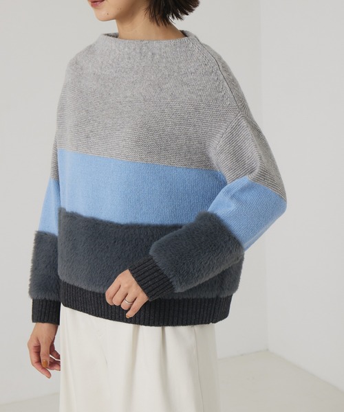 qualite（カリテ）の「カラーブロックフェザーニット（ニット/セーター・レディース・サックスブルー/ベージュ・フリー）」の8枚目の写真