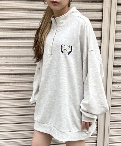 one way（ワンウェイ）の「ハーフジップBIGスウエット（スウェット・レディース・ホワイト/ライトグレー/ブラック・FREE）」の4枚目の写真