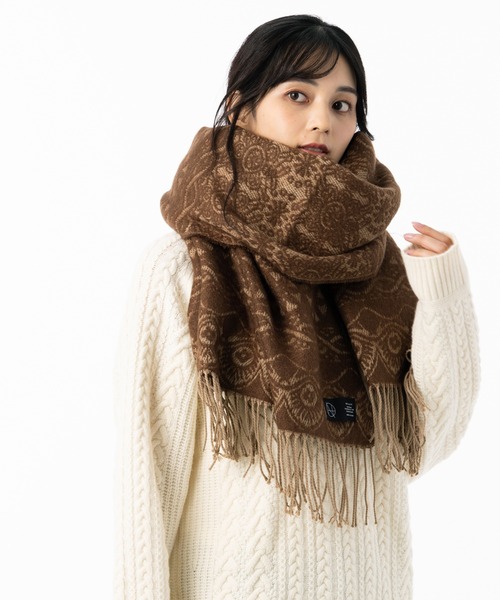 QUEENHEAD(クイーンヘッド)の「大判アンティークストールマフラー(マフラー・レディース・ブラック系/ベージュ系/パープル系/グレー系/ブラウン系/ブルー系・FREE)」の16枚目の写真