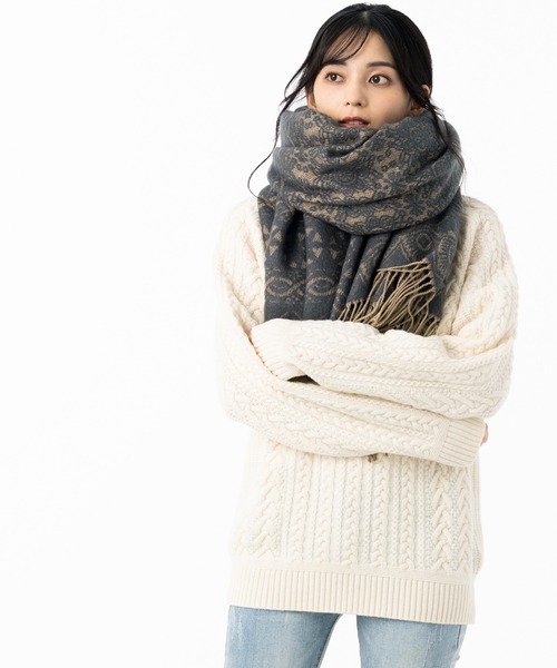 QUEENHEAD(クイーンヘッド)の「大判アンティークストールマフラー(マフラー・レディース・ブラック系/ベージュ系/パープル系/グレー系/ブラウン系/ブルー系・FREE)」の14枚目の写真