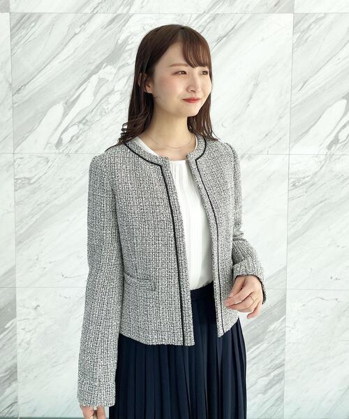 index（インデックス）の「◆ファンシーツイード ノーカラージャケット【セットアップ・セレモニー対応】（ノーカラージャケット・レディース・ブラック系3/ネイビー/ナチュラル/ブラック系8・42/38/36/40）」の2枚目の写真