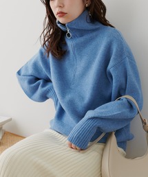 ハーフZIPぽわんリブ袖ニット