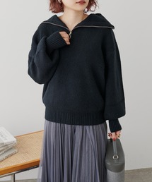 ハーフZIPぽわんリブ袖ニット