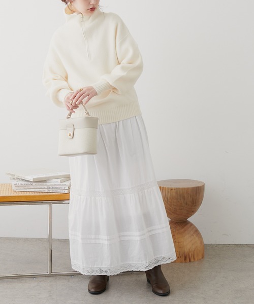 natural couture(ナチュラルクチュール)の「ハーフZIPぽわんリブ袖ニット(ニット/セーター・レディース・オフホワイト/ベージュ/ブラック/ブルー・FREE)」の15枚目の写真