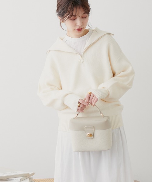 natural couture(ナチュラルクチュール)の「ハーフZIPぽわんリブ袖ニット(ニット/セーター・レディース・オフホワイト/ベージュ/ブラック/ブルー・FREE)」の12枚目の写真