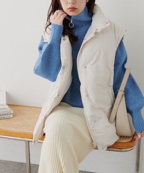 natural couture(ナチュラルクチュール)の「ハーフZIPぽわんリブ袖ニット(ニット/セーター・レディース・オフホワイト/ベージュ/ブラック/ブルー・FREE)」の14枚目の写真