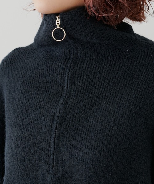 natural couture(ナチュラルクチュール)の「ハーフZIPぽわんリブ袖ニット(ニット/セーター・レディース・オフホワイト/ベージュ/ブラック/ブルー・FREE)」の11枚目の写真