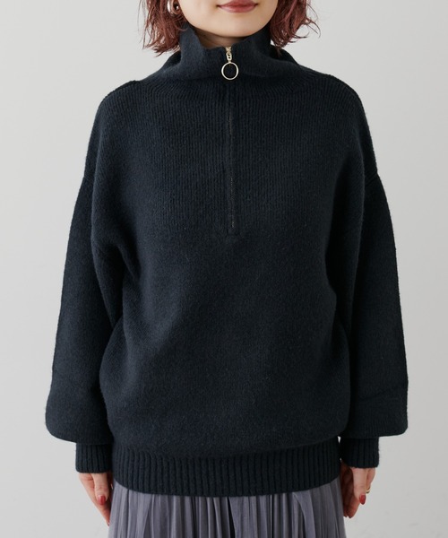 natural couture(ナチュラルクチュール)の「ハーフZIPぽわんリブ袖ニット(ニット/セーター・レディース・オフホワイト/ベージュ/ブラック/ブルー・FREE)」の20枚目の写真