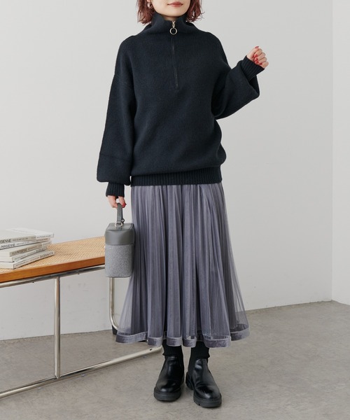 natural couture(ナチュラルクチュール)の「ハーフZIPぽわんリブ袖ニット(ニット/セーター・レディース・オフホワイト/ベージュ/ブラック/ブルー・FREE)」の13枚目の写真
