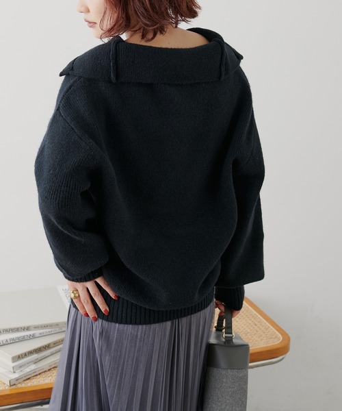 natural couture(ナチュラルクチュール)の「ハーフZIPぽわんリブ袖ニット(ニット/セーター・レディース・オフホワイト/ベージュ/ブラック/ブルー・FREE)」の6枚目の写真
