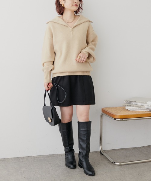 natural couture(ナチュラルクチュール)の「ハーフZIPぽわんリブ袖ニット(ニット/セーター・レディース・オフホワイト/ベージュ/ブラック/ブルー・FREE)」の16枚目の写真
