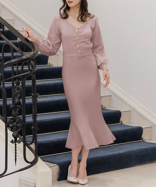 Julia Boutique（ジュリアブティック）の「ハートネックマーメイドニットワンピース/22646（ワンピース・レディース・ベージュ/アイボリー/ブラック/ピンク・ONE）」の4枚目の写真