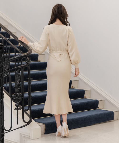 Julia Boutique（ジュリアブティック）の「ハートネックマーメイドニットワンピース/22646（ワンピース・レディース・ベージュ/アイボリー/ブラック/ピンク・ONE）」の6枚目の写真