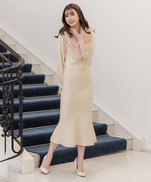 Julia Boutique（ジュリアブティック）の「ハートネックマーメイドニットワンピース/22646（ワンピース・レディース・ベージュ/アイボリー/ブラック/ピンク・ONE）」の7枚目の写真