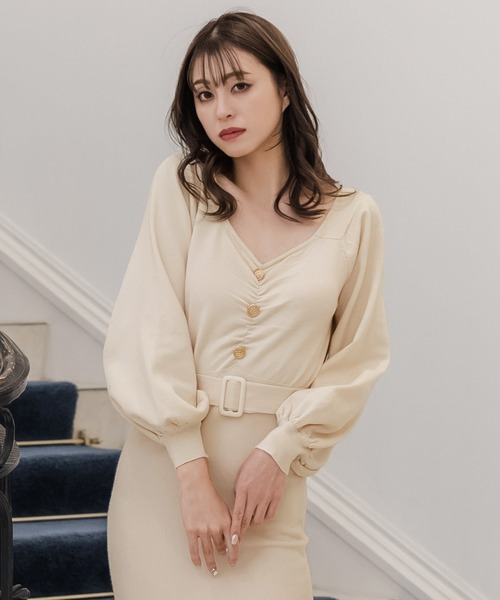 Julia Boutique（ジュリアブティック）の「ハートネックマーメイドニットワンピース/22646（ワンピース・レディース・ベージュ/アイボリー/ブラック/ピンク・ONE）」の8枚目の写真