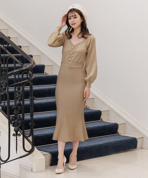 Julia Boutique（ジュリアブティック）の「ハートネックマーメイドニットワンピース/22646（ワンピース・レディース・ベージュ/アイボリー/ブラック/ピンク・ONE）」の12枚目の写真