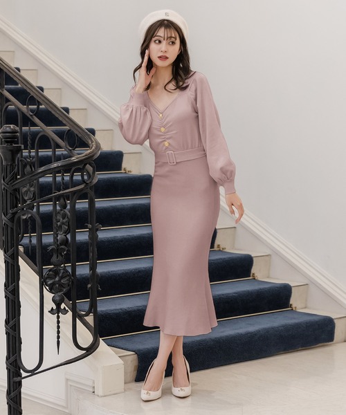 Julia Boutique（ジュリアブティック）の「ハートネックマーメイドニットワンピース/22646（ワンピース・レディース・ベージュ/アイボリー/ブラック/ピンク・ONE）」の14枚目の写真