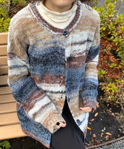 nemne store（ネンネストア）の「【23SS / 低身長用サイズあり】前後2wayグラデーションボーダーカーディガン（カーディガン/ボレロ・レディース・ボルドー/ピンク/グリーン/グレー/ブルー・SMALL/MEDIUM）」の16枚目の写真