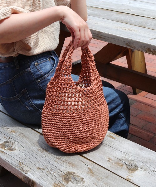 T・S・L（ティーエスエル）の「かぎ編みミニトートバッグ（トートバッグ・レディース・ベージュ/オレンジ/グリーン/ブラック・FREE）」の4枚目の写真