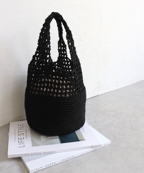 T・S・L（ティーエスエル）の「かぎ編みミニトートバッグ（トートバッグ・レディース・ベージュ/オレンジ/グリーン/ブラック・FREE）」の2枚目の写真