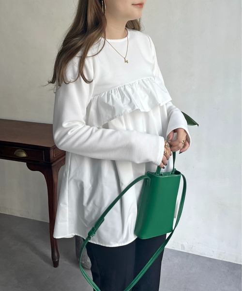 prose verse（プロズヴェール）の「フリルギャザーペプラムトップス（Tシャツ/カットソー・レディース・ブラック/オフホワイト・MEDIUM）」の21枚目の写真