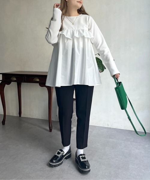 prose verse（プロズヴェール）の「フリルギャザーペプラムトップス（Tシャツ/カットソー・レディース・ブラック/オフホワイト・MEDIUM）」の11枚目の写真