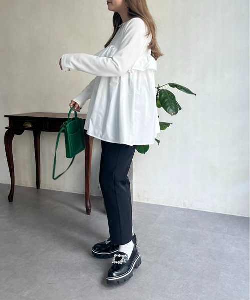 prose verse（プロズヴェール）の「フリルギャザーペプラムトップス（Tシャツ/カットソー・レディース・ブラック/オフホワイト・MEDIUM）」の7枚目の写真