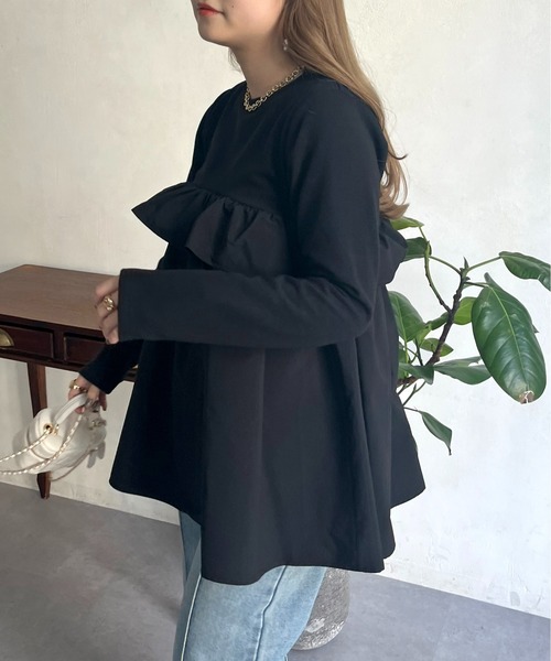 prose verse（プロズヴェール）の「フリルギャザーペプラムトップス（Tシャツ/カットソー・レディース・ブラック/オフホワイト・MEDIUM）」の22枚目の写真