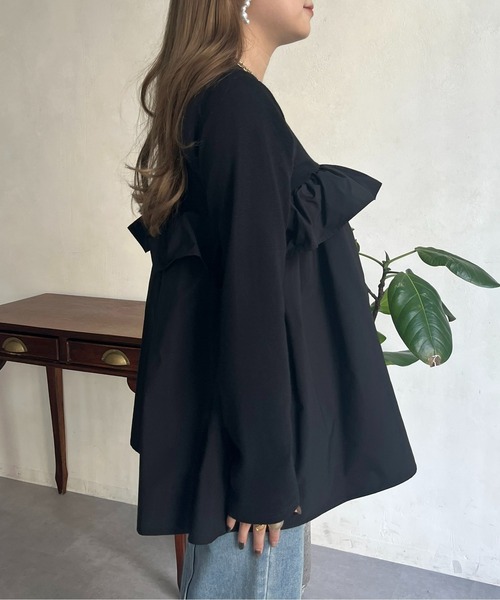 prose verse（プロズヴェール）の「フリルギャザーペプラムトップス（Tシャツ/カットソー・レディース・ブラック/オフホワイト・MEDIUM）」の16枚目の写真