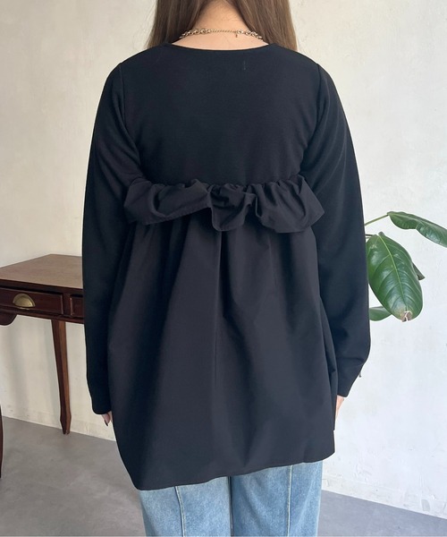 prose verse（プロズヴェール）の「フリルギャザーペプラムトップス（Tシャツ/カットソー・レディース・ブラック/オフホワイト・MEDIUM）」の13枚目の写真