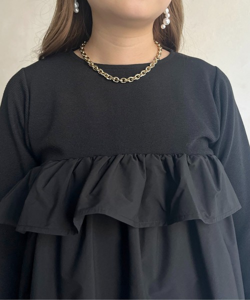 prose verse（プロズヴェール）の「フリルギャザーペプラムトップス（Tシャツ/カットソー・レディース・ブラック/オフホワイト・MEDIUM）」の20枚目の写真