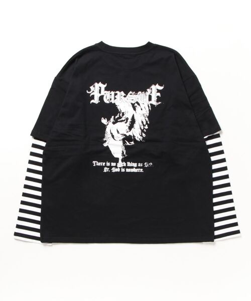 JOHN'S CLOSET（ジョンズクローゼット）の「【13】袖ボーダー フェイクレイヤードロンT（Tシャツ/カットソー・メンズ・ブラック/ホワイト・MEDIUM/LARGE）」の6枚目の写真