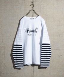 【13】袖ボーダー フェイクレイヤードロンT