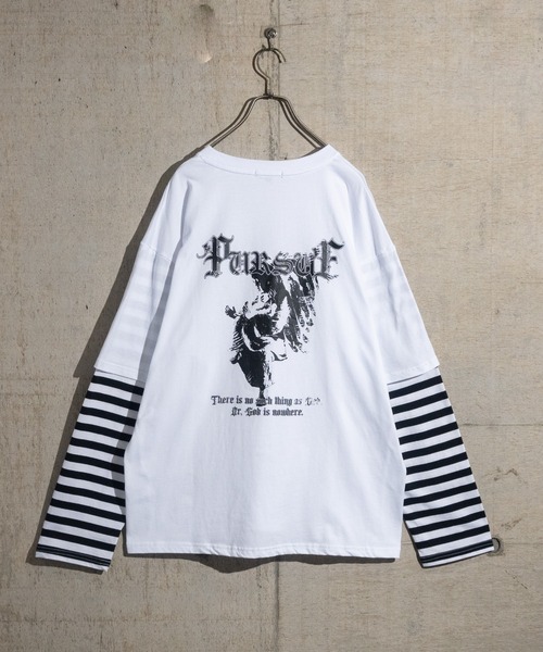 JOHN'S CLOSET（ジョンズクローゼット）の「【13】袖ボーダー フェイクレイヤードロンT（Tシャツ/カットソー・メンズ・ブラック/ホワイト・MEDIUM/LARGE）」の3枚目の写真