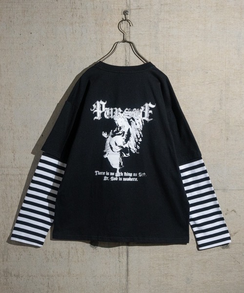 JOHN'S CLOSET（ジョンズクローゼット）の「【13】袖ボーダー フェイクレイヤードロンT（Tシャツ/カットソー・メンズ・ブラック/ホワイト・MEDIUM/LARGE）」の4枚目の写真