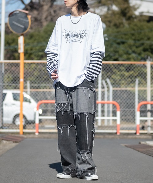 JOHN'S CLOSET（ジョンズクローゼット）の「【13】袖ボーダー フェイクレイヤードロンT（Tシャツ/カットソー・メンズ・ブラック/ホワイト・MEDIUM/LARGE）」の22枚目の写真