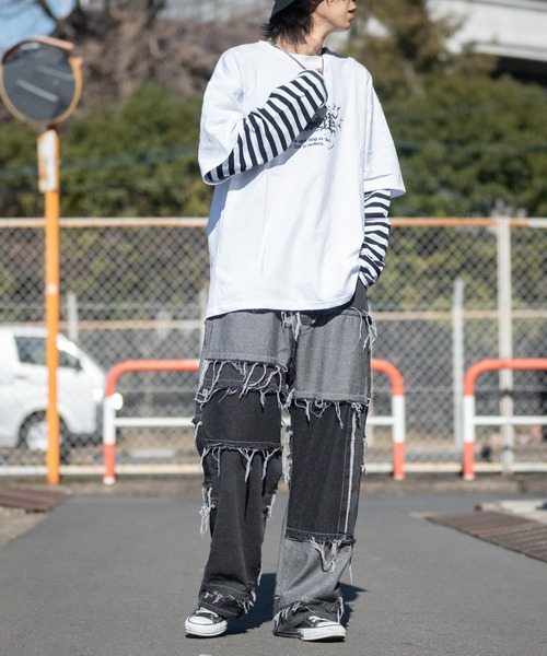 JOHN'S CLOSET（ジョンズクローゼット）の「【13】袖ボーダー フェイクレイヤードロンT（Tシャツ/カットソー・メンズ・ブラック/ホワイト・MEDIUM/LARGE）」の21枚目の写真