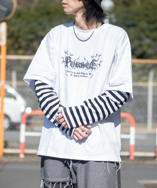 JOHN'S CLOSET（ジョンズクローゼット）の「【13】袖ボーダー フェイクレイヤードロンT（Tシャツ/カットソー・メンズ・ブラック/ホワイト・MEDIUM/LARGE）」の7枚目の写真